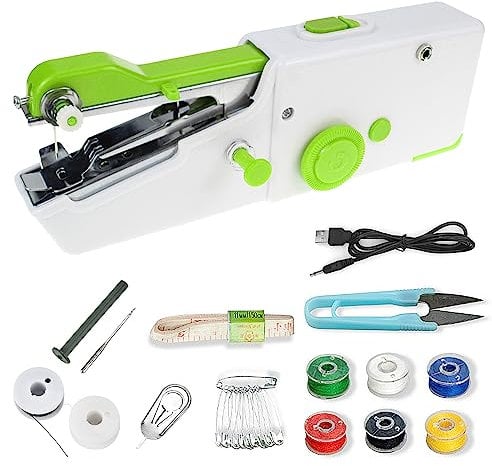 Vegena Machine à Coudre Portable, Mini Machine à Coudre, Machine a Coudre a Main, Machine à Coudre Manuelle Électrique avec Kit de Couture pour Débutant Adulte Réparation de Vêtement DIY