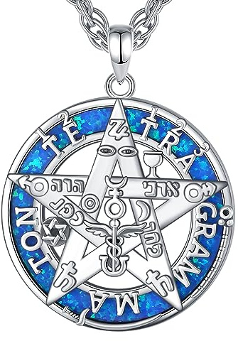 AEONSLOVE Tetragrammaton Halskette Silber 925 Pentagramm Kette Herren Damen Witcher Wiccan Anhänger mit Opal Tetragrammaton Pentagramm Halskette Hexenamulett Schmuck