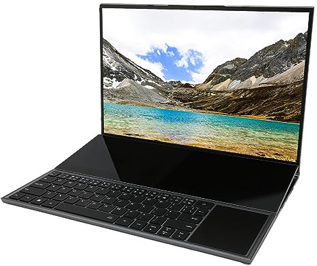 Airshi Dual Screen Laptop Ultra Thin 16GB DDR4 RAM Dual Screen Business Laptop 100-240V for Work Study for Windows 10 (16GB+128GB UK Plug)