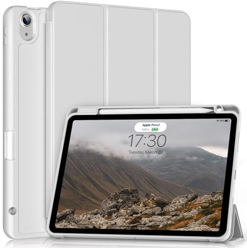 ZKTUYU Hülle für iPad Air 7/6 11 Zoll (2025 M3/2024 M2)/ iPad Air 5/4 (10,9-Zoll, 2022/2020) mit Stifthalter, Weich TPU Schutzhülle Auto Schlafen/Wachen, Unterstützt Pencil Pro/USB-C, Grau