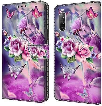 BLOTECH Brieftasche Hülle für Sony Xperia 10 II Bling Flip 3D Effekt PU Schutzhülle Handytasche Case Cover Etui Standfunktion Handyhülle Tasche für Sony Xperia 10 II,Butterflies Love Flowers