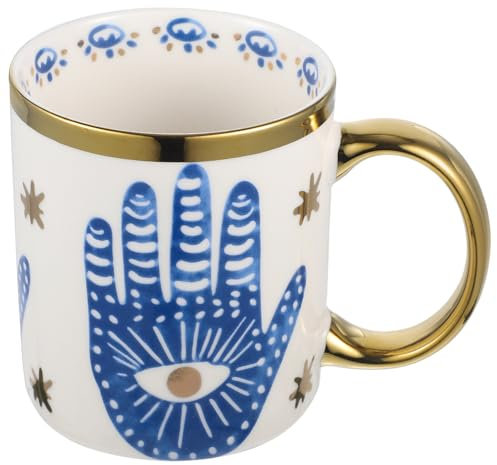 BESTonZON Bürodekoration Keramik n Teetassen Trinkbecher Böser Blick Nazar Augen Frühstücktasse Milch Cappuccino Latte Tasse Fatima Hand Teebecher Kaffeebecher für Zuhause Büro Tischdeko