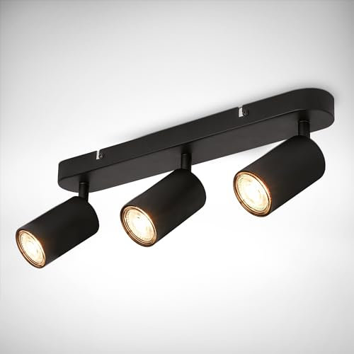 B.K.Licht – Deckenlampe schwenkbar, GU10 Deckenleuchte, 3-flammige Lampe, Deckenspot, Wohnzimmerlampe, Schlafzimmerlampe, Küchenlampe, 39 cm Länge, Schwarz