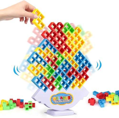 TLHWIN Tetra Tower Spiel, Tetris Balance Spielzeug Tower Game,Tetra Tower Balancierende Stapelbrettspiele, Bausteine, Puzzle-Spielzeug, Familienspiele, Geburtstag für Kinder und Erwachsene. (64PCS)