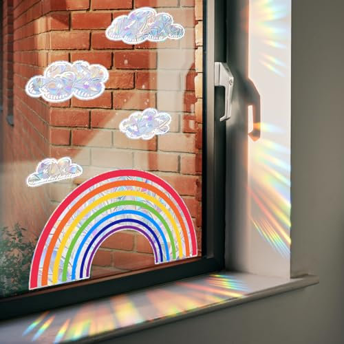 Adesivi per Finestre Prismi Arcobaleno - Vetrofanie Nuvola Anti Collisione Vetri Uccelli - Avviso Anticollisione Statico per Casa Cucina Arredamento
