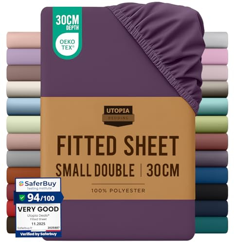 Utopia Bedding Small Double Fitted Sheet, Purple, Deep Pocket 30cm (12) | Oeko-Tex Certified, Non Iron Wrinkle-Free, Shrinkage and Fade Resistant, Soft Brushed Microfiber Fabric, Bottom Sheet