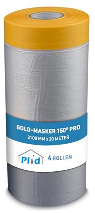 Plid® Gold-Masker 150° Pro, Tape, Klebeband, Malerband, Abdeckband, Acrylatkleber, UV- Resistent, Rückstandsfrei entfernbar, Scharfe Farbkanten, Für Innen und Außen geeignet (4, 2100mm)