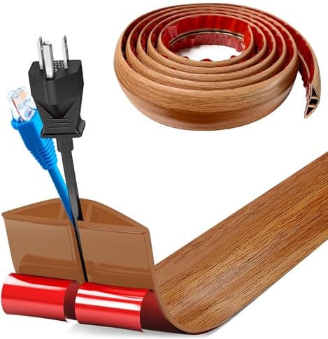 Flexibler Klein Kabelkanal, Selbstklebend Boden Kabelbrücke,3.0M x 5cm Flexibler Kabelabdeckung Kabelschutz Kabelschacht Leicht zu Schneiden Montage für alle Netzkabel Haus, Büro, Lager (Holzmaserung)