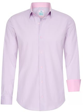 Rusty Neal Herren-Hemd Pastellfarben Premium Slim Fit Langarm Cotton-Stretch Kontrast Hemd Business-Hemden Freizeithemd 66, Größe:3XL, Farbe:Lavender