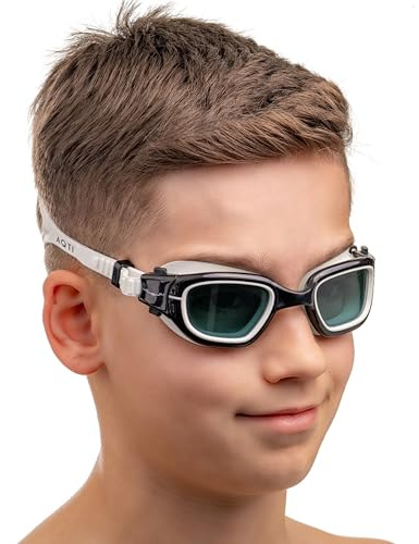 AqtivAqua Occhialini da nuoto per bambini 6-14 3-6 occhialini da nuoto per bambini ragazze ragazzi MINI-DXP (nero e bianco, lenti polarizzate)