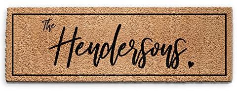 Hairyworm Personalised Doormat (60cm x 180cm) Medium, Customise with Name, Text, Coconut Core Fibre Heavy Duty Mat, Rug, Family Name Black Heart Indoor Natural Coir Ultra Wide Door Mat