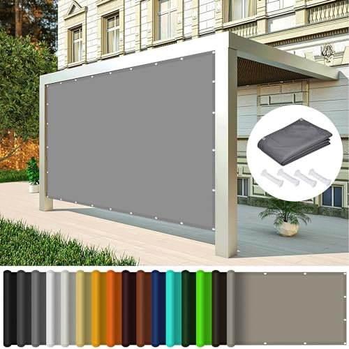 Sonnensegel Wasserdicht Rechteckig mit Ösen 70 x 420 cm Garten UV Schattennetz 95% UV Schutz PES Polyester Reißfest Wetterfest für Balkon Garten Sonnenschutz Outdoor, Hellgrau