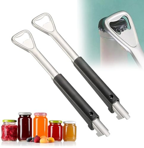 2 Stück Edelstahl Dosenöffner Manuell Multifunktionaler Deckelöffner Verstellbarer Dosenöffner Arbeitssparendes Bieröffner, Schlupffreier Flaschenöffner für Senioren Praktisches Geschenk. (Schwarz)
