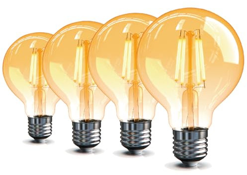 Yexati Edison Vintage LED-Leuchtmittel E27 G80, 4W Warmweiß 2700K, entspricht 40W Glühlampe, Retro-Glühlampe, dekorative Glühbirne, nicht dimmbar, klares Filament, 4er-Pack