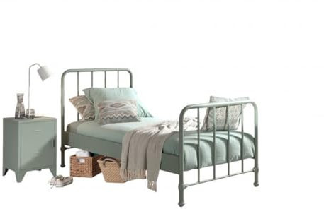 Bett Bronxx Metall 90x200 (inkl. Lattenrost) mit Nachttisch - matt olivgrün