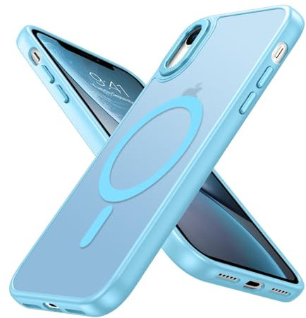 DUEDUE Cover Magnetica per iPhone XR 6.1[Compatibile con MagSafe], Custodia Opaca per iPhone XR Case con Pulsante metallico Ultra-Sottile TPU Silicone Anti-Scivolo, Azzurro