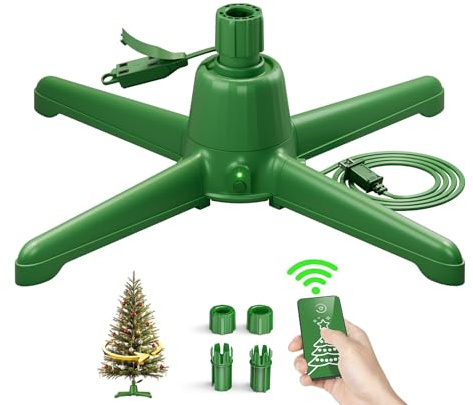 Support rotatif pour sapin de Noël avec télécommande, support stable rotatif à 360°, jusqu'à 2,3 m, 40,8 kg, support réglable pour sapin de Noël, arbre artificiel (vert)