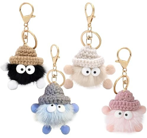 SLAXJNE Pack De 4 Porte-Clés En Peluche, Porte-Clés Mignons, Porte-Clés Pour Femmes, Porte-Clés De Voiture Pour Femmes, Charmes D’Accessoires De Sac, Charmes De Sac