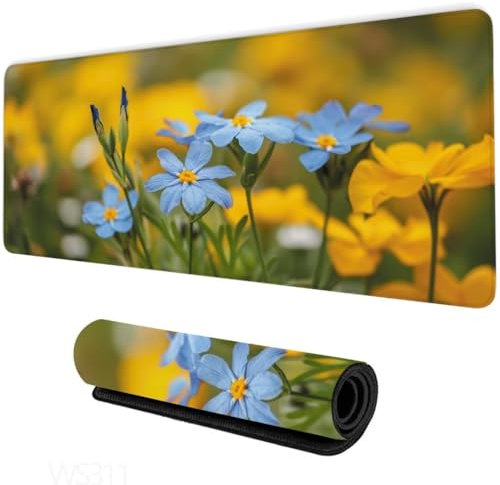 Tapis de Souris Jaune Tapis de Souris Gamer XXL 900x300x3mm, Imperméable Tapis Souris Tournesol Tapis de Bureau, Améliore la Vitesse et la Précision, Mouse Pad pour Maison/Bureau/Gamer, Cadeau WS-311