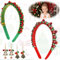 2 Stück Weihnachts Kopfschmuck,mit 2 Paar Weihnachtsbaum Glöckchen Ohrringe，Weihnachtsstirnband,Weihnachten Haarschmuck mit Glöckchen,Weihnachten Haarreif, Weihnachtsstirnband Rot Grün