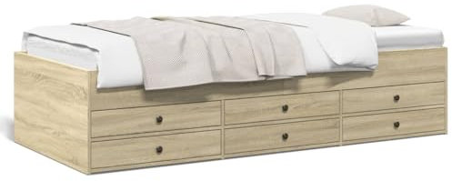 Einzelbett Gästebett Sofa Tagesbett mit ausziehbarem Ausziehbett und Schublade Sonoma Eiche 75x190 cm