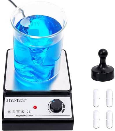 SIYUNTECH® Magnetrührer,Mit 4 Stück Magnetrührstäbchen & Magnetrührstab-Recycler, Drehzahlbereich 0~3800 rpm, Maximale Mischleistung 5000ml