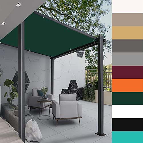 Toldo de jardín al aire libre de 2,5 x 7 m, resistente al agua, a prueba de rayos UV, toldo rectangular para terraza, patio, zona de juegos, piscina, valla verde oscuro
