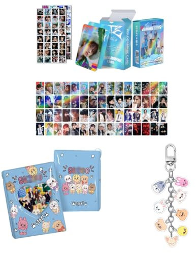 SCISSH K-pop Set 60 Stück Fotokarten Postkarten 64 Stück Aufkleber Album Binder Halter Buch Schlüsselanhänger Schlüsselanhänger (Stray-Kids)
