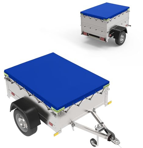 YALYAYA Anhänger Plane 207.5 x 114 x 10 cm | Flachplane Anhänger Abdeckplane Abdeckung aus PVC Material Verstärkte Wasserdicht&Reißfeste | Anhänger Plane für Stema Hänger Böckmann 750kg PKW | Blau