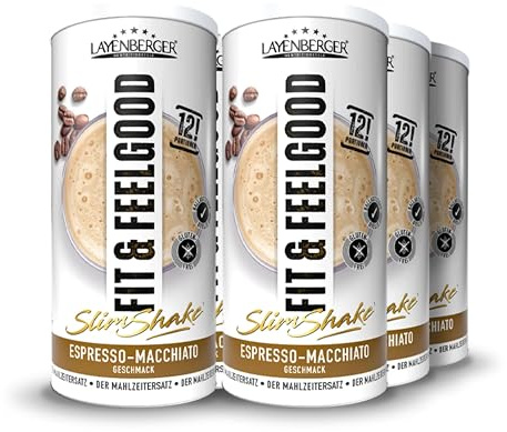 Layenberger Fit&Feelgood Slim Shake Powder Espresso-Macchiato (6x396 g) | Mahlzeitersatz, 72 Portionen mit je 213 kcal, insgesamt 2376 g