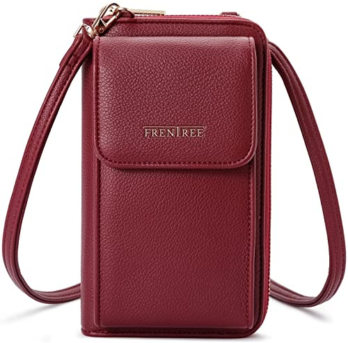 Kleine Damen Umhängetasche Cross-Body Handtasche mit vielen Fächern, Geldbörse Portemonnaie mit Rundum-Reißverschluss, Handytasche Tasche
