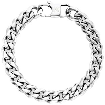 kohlenstoff 12 Cuban Bracelet Armband Silber 10,5mm für Damen und Herren mit hochwertiger PVD Beschichtung aus Edelstahl (23cm)