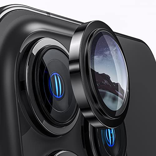 Muigi Camera Lens Protector for iPhone 14 Pro Max/14 Pro,[3+1Pack] HD Glass [Keep Original Shooting] Shatterproof 9H Tempered Glass Camera Screen Metal Ring Cover Film Accessories Black Titanium