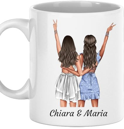 Tazza Amica Personalizzabile Regali per Amiche, sorelle, cugine, zie, cognate - Nome, Capelli, Abito e tanto altro da Personalizzare - Idee Regalo Amica donna Compleanno, Natale