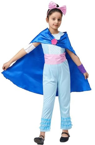 Lito Angels Deguisement Costume Robe de Bo Story Combinaison avec Cape et Serre-tête pour Enfant Fille Taille 5-6 ans, Bleu