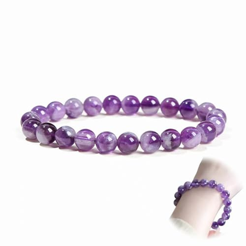 Biglumin Bracelet amethyste 6 mm, bracelet perles pierre naturelle. Bracelet porte-bonheur, perles amethyste, bijoux tendance pour femmes, filles, amies, parents, collègues, voisins.