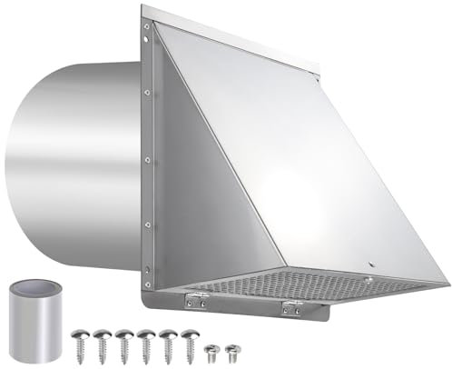 20,3 cm Wandlüftung, Hauben-Wandlüfter mit Schirm und Dämpfer, Außenwandabluftabdeckung, Außenwandhalterung, Kappe für Küche, Dunstabzugshaube, HVAC-K, Trockner, Belüftung, Edelstahl