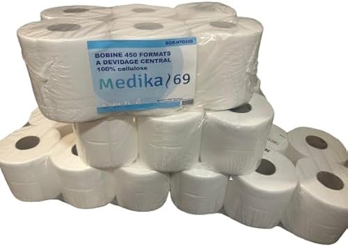 MEDIKA 6 Bobines Dévidage Central | Essuie-Tout | Ecolabel | 450 Feuilles | 2 Plis | 19X20cm
