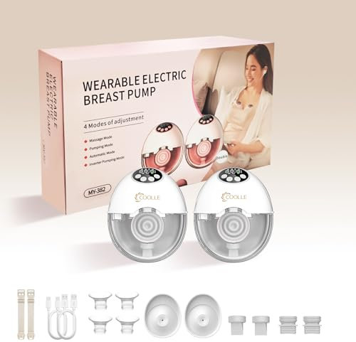 Electric Breast Pump Hands Free Wearable Portable Breastfeeding Pumps Wireless Hospital Grade Quiet Anti-Leaking with Voice Broadcast Heating 4 Mode 12 Levels Suction Double 24mm White, MY-382