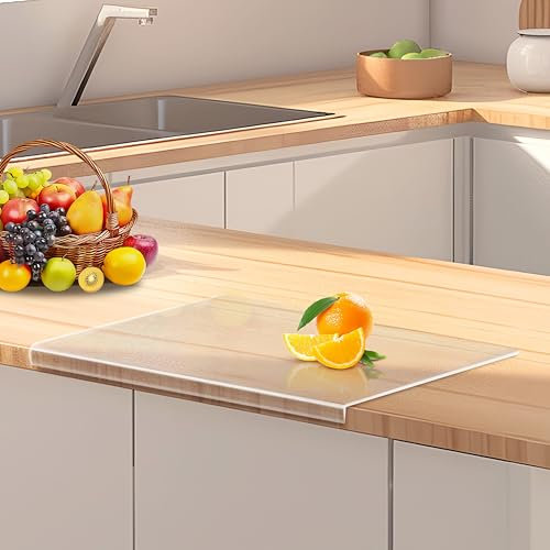 JJL Tagliere in acrilico con bordo da banco, 61 x 46 cm - Senza BPA, antiscivolo, trasparente, utilizzato per proteggere i piano cucina, regalo creativo