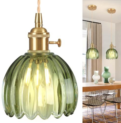 Vloitgol Rétro Lustre Suspendu Intérieur en Verre, 25cm E27 Vintage Suspension Luminaire avec Abat-jour en Verre Vert pour Restaurant Salon Chambre Cuisine Bar Couloir Salle Chevet (Sans Ampoule)