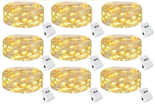 LSUO BAOFU Cadena de Luces con Pilas, 20 LEDs 2M Alambre de Cobre Guirnaldas Luces Micro, per Navidad, Habitaciones,Bodas,Cumpleaños (9 Piezas)