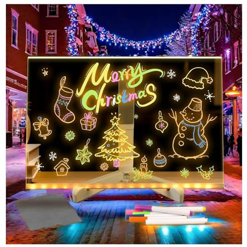 Hazomeu Tableau Lumineux avec Support Réglable et Stylo 7 Couleurs Tableau Lumineux LED Essuyable Tablette Lumineuse Dessin,30x20cm