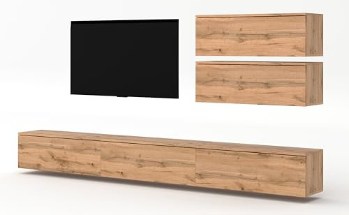 AXLIVING Anbauwand Loriano V Wohnwand braun Eiche Wotan 300 cm breit
