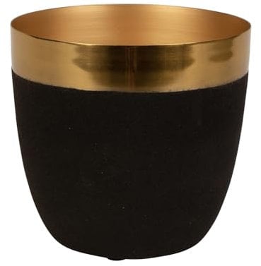 LivuX Decorative Metal Plant Pot in Black/Gold - Diameter 14.5 cm, Height 14 cm - Modern Metal Flower Pot for Indoor & Outdoor 1332