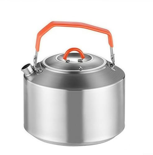 Tetera de acero inoxidable para camping, café, té, con mango plegable anticalor para senderismo al aire libre, viajes (1,5 L)