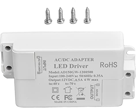 ANKROYU Driver LED Trasformatore di alimentazione Accessorio per illuminazione Compatto e sicuro chiuso ABS 12V 0,5A 6W Converti CA in CC per luci LED da bagno Faretti G4 MR11 MR16