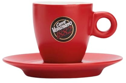 Caffè Vergnano Red Espresso Cup and Saucer Set – 75ml Italian Porcelain Coffee Cup for Espresso, Macchiato, or Cortado – Heat Retaining Ceramic with White Interior & Curved Base to Preserve Crema