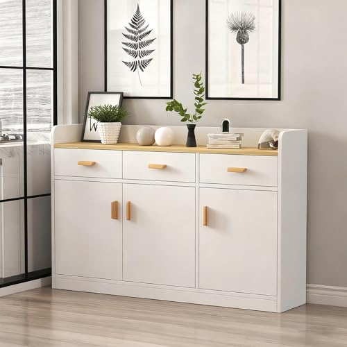 WNGJZZYC Radiator Cover Shelf, Wood Kitchen Sideboard Buffet Cabinet, with 3 Drawers, Storage Cabinets with Raised Baffle, for Living Room, Dining Room, Hallway(White,130x25x100cm/51x10x40in)