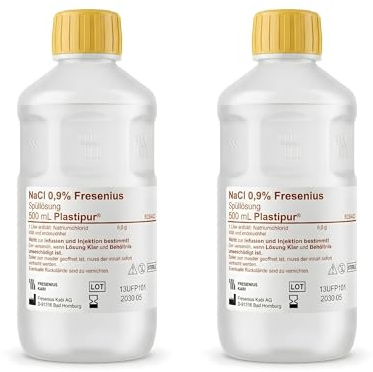 PLASTIPUR - 2 Stück - 500 ml - NaCl 0.9% - Steril Isotonische Kochsalzlösung - kochsalzlösung baby - Kochsalzlösung Wundreinigung - Saline Solution Lösung für die Nasen Augen